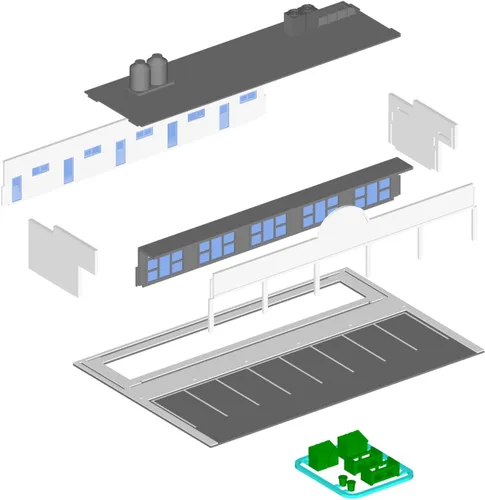 Vista 3 de Outland Models Tren Centro Comercial/Centro Comercial con Estacionamiento y Coches Escala Z
