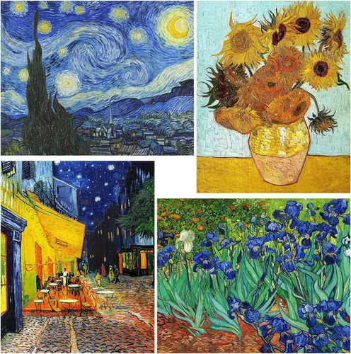 Vista 12 de VeGuude Pintura por números para adultos y niños principiantes, paquete de 6 kits de pintura por números de «La noche estrellada» de Van Gogh