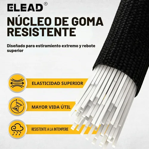 Vista 3 de Rollo de cuerda elástica con 40 ganchos ajustables, cuerdas elásticas resistentes de 1/3 pulgadas x 65 pies, cuerda elástica negra de grado marino