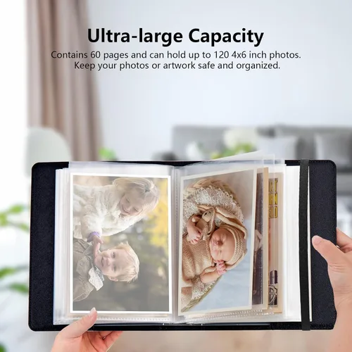 Vista 3 de Lindos álbumes de fotos de 4x6 pulgadas con 60 bolsillos y capacidad para 120 fotos con fuerte banda elástica, libres de ácido, a prueba de humedad