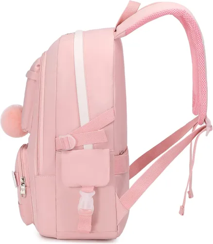Vista 7 de Hey Yoo Mochila escolar con lonchera, juego de mochila linda mochila escolar para niñas adolescentes (rosa)