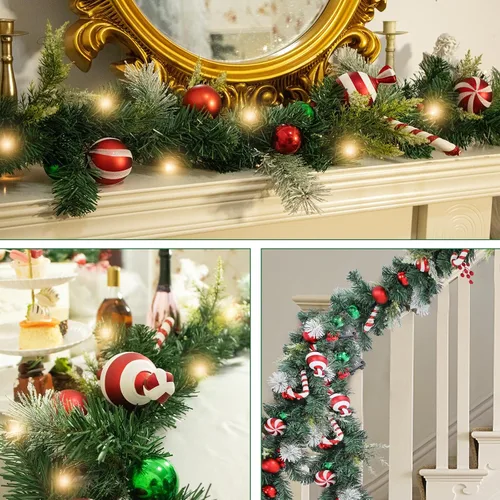 Vista 3 de Guirnalda de Navidad Iluminada para Interiores y Exteriores, Decoraciones de Guirnaldas de Navidad Artificiales con Luz de Repisa, Bastón