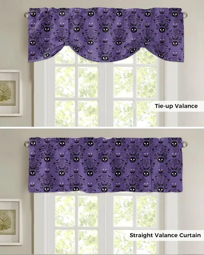 Vista 5 de Cenefas de ventana de calabaza de Halloween, cortinas de cocina, cortinas para sala de estar, dormitorio, baño, lavable, pequeña mansión encantada