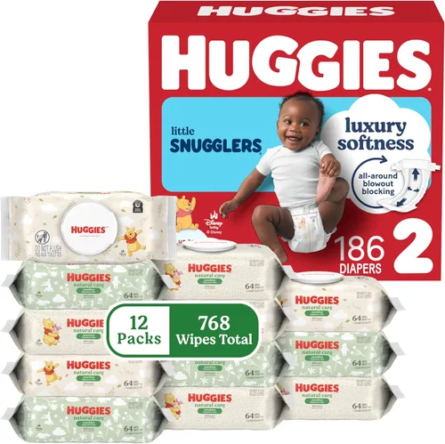 Vista 10 de Paquete de Little Snugglers: Pañales de bebé Huggies Little Snugglers, talla 1 (8-14 lbs), 198 unidades y toallitas para bebé Huggies Natural Care