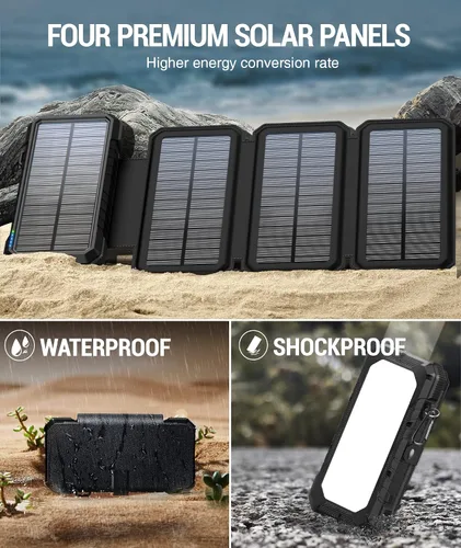 Vista 11 de BLAVOR - Banco de energía solar con 4 paneles plegables, cargador portátil de 20000 mAh Negro
