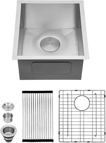 Vista 31 de Kichae Fregadero de Barra Bajo Montaje - Fregadero de Barra de Preparación de 12 x 15 Pulgadas de Acero Inoxidable Calibre 16 Fregadero de Cocina