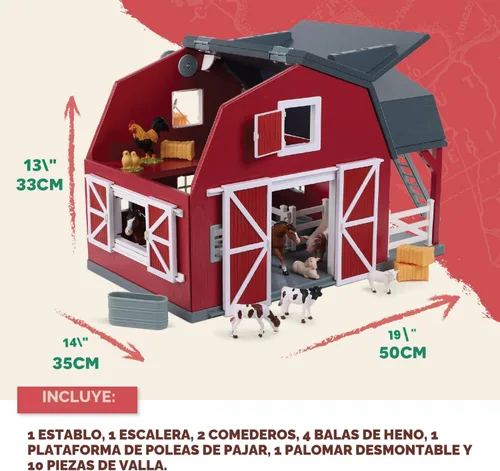 Vista 6 de Terra by Battat Animal Barn - Juego de madera de granero de juguete, 20 piezas, granero de madera