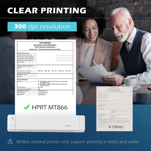 Vista 5 de HPRT Impresora portátil inalámbrica conexión Bluetooth MT866 soporte móvil sin tinta térmica 8.5 x 11 pulgadas carta de Estados Unidos y plantilla