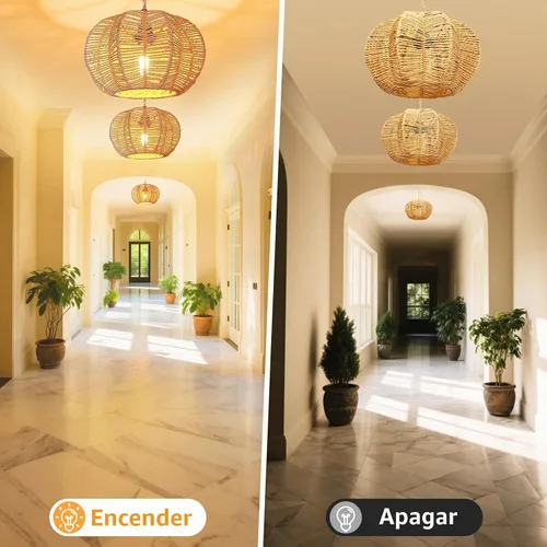 Vista 4 de Lámpara colgante con cable de enchufe con interruptor de encendido y apagado, luces colgantes de ratán, lámpara de techo bohemia, lámpara colgante