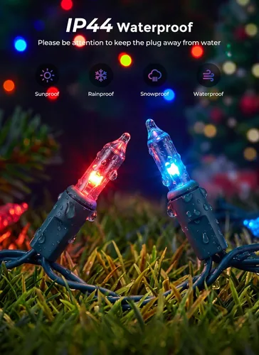 Vista 7 de Minetom Guirnalda de luces de Navidad transparentes, 100 unidades, 20 pies Alambre multicolor-verde