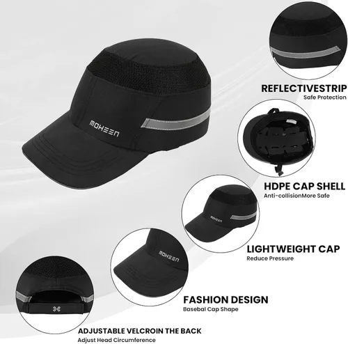 Vista 3 de Gorra de Seguridad Ligera con Protección contra Golpes - Sombrero Protector Transpirable Estilo Béisbol con Rayas Reflectantes