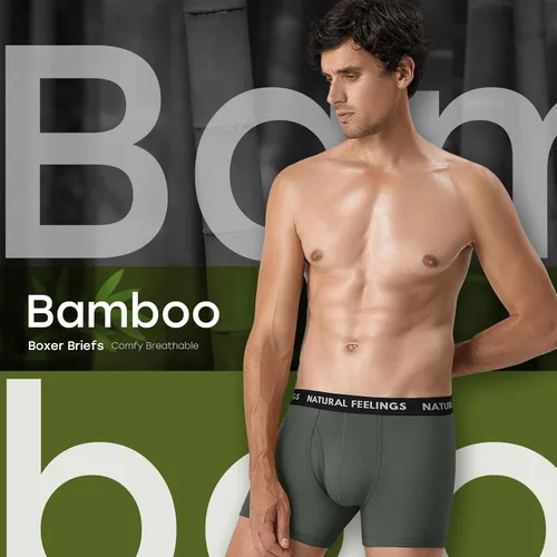 Vista 2 de Natural Feelings Ropa interior de bambú para hombre, ropa interior cómoda y transpirable para hombres con bragueta abierta, paquete de 5