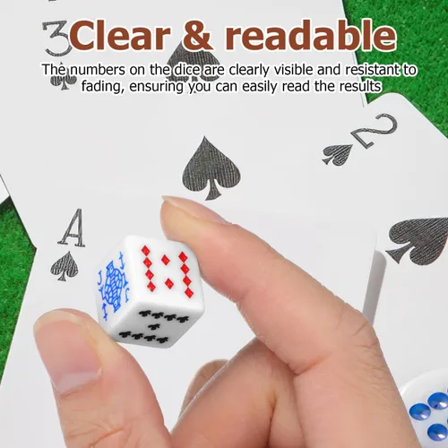 Vista 6 de Juego de dados de póquer acrílico blanco, 0.630 in, dados duraderos de 6 caras para juegos de cartas, mentirosos, fiestas, entretenimiento