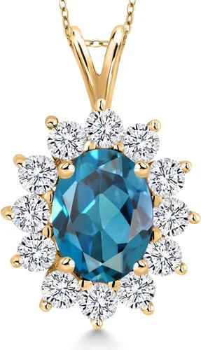 Vista 140 de Gem Stone King Collar con piedra natal ovalada de plata chapada en oro amarillo de 18 quilates, ovalado de 0.315 x 0.236 in, collares con colgante