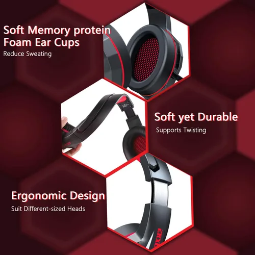 Vista 3 de TYUOBOX Auriculares para juegos con micrófono para PS4, Xbox One, PC, auriculares con micrófono y cable, luz LED con cancelación de ruido