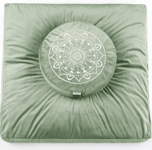 Vista 14 de Juego de cojín de meditación Hihealer grande de terciopelo para piso y cojín de yoga tibetano tradicional para adultos Zafu con relleno de trigo