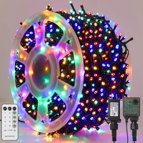 Vista 33 de YEGUO 500 luces LED de Navidad rosas de 165 pies, impermeables, para exteriores, cadena de luces de alambre verde para interiores, 8 modos de luces