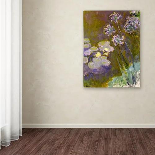 Vista 3 de Lienzo decorativo para pared, diseño de nenúfares y agapanto de Claude Monet para decoración de sala de estar, dormitorio u oficina, 14 x 19 pulgadas