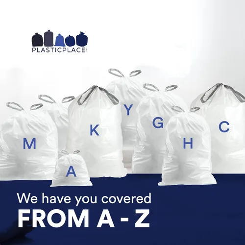 Vista 6 de Plasticplace Bolsas de basura de ajuste personalizado, compatibles con Simplehuman Code R (100 unidades) forros de basura blancos con cordón de 2.6