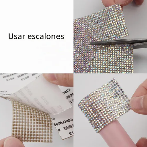 Vista 3 de Hojas de Rhinestone Brillante (Bling), Calcomanías de Rhinestone con Purpurina Autoadhesivas para Manualidades DIY, Hoja de Gemas para Decoración