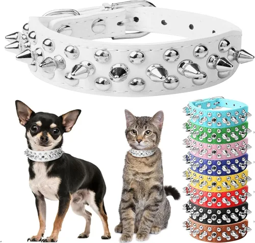 Vista 23 de Collar de perro y gato negro con púas pequeñas para perros pequeños y medianos machos – Collar ajustable con tachuelas – Collar de cuero punk