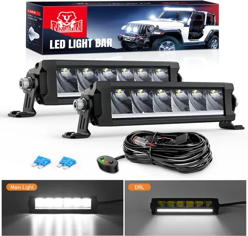 Vista 16 de Nilight Barra de luz LED con DRL ámbar 2 PCS 15 W 5.3 pulgadas fila única 1680 LM anti-reflejo punto todoterreno luces de conducción delgadas IP68