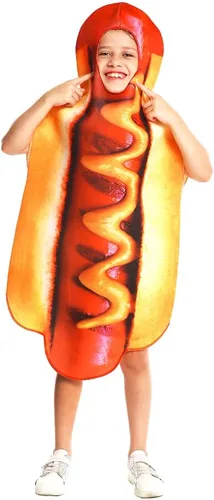 Vista 4 de DSplay Disfraz de perrito caliente para niños, cosplay, comida y perro caliente (apto para niños de 4 a 8 años)