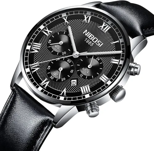 Vista 3 de NIBOSI Watches for Men Casual Fashion Brown Leather Band Chronograph Waterproof Business Analog Quartz Dress Big Face Large Luminous Sports Wrist