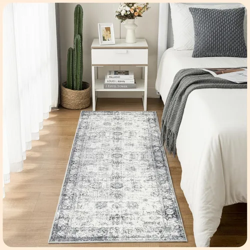 Vista 25 de Istana Alfombra larga antideslizante de 2.5 x 8 para el hogar, para pasillo y cocina, lavable, sedosa y suave al tacto, elegante, color azul y marfil