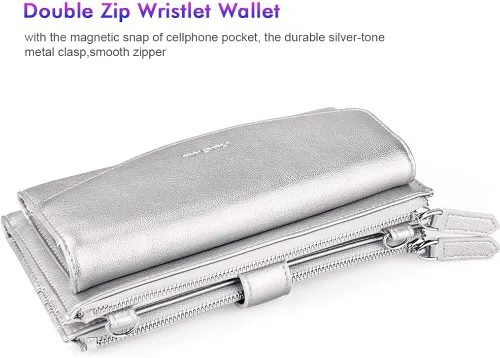 Vista 6 de nuoku Pulsera de viaje con doble cremallera cartera RFID para mujer con 2 correas