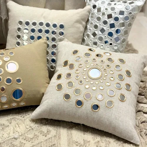 Vista 5 de HomeCentric Funda de almohada geométrica beige, 12 x 12 pulgadas, cuadrado de lino y algodón, círculos contemporáneos de Pascua, círculo de la vida