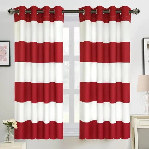 Vista 22 de DriftAway Cortinas negras con rayas para oscurecimiento de habitación, cortinas con ojales clásicas de rayas horizontales para dormitorio, sala