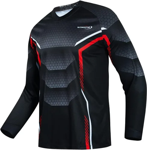 Vista 3 de Hotlion Camisetas de ciclismo de montaña para hombre, manga larga, MTB Off-Road Motocross Downhill Cycling Jersey Top