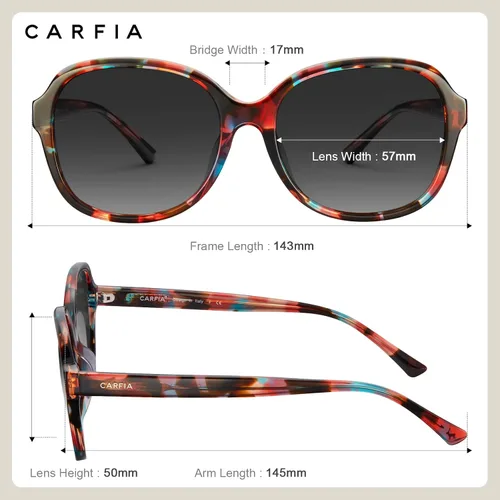 Vista 5 de Carfia Gafas de sol polarizadas de acetato para mujer, cubierta grande, marco de flores de moda, lentes de protección UV400 2024