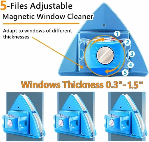 Vista 3 de Limpiador de ventanas de doble cara, herramientas de limpieza magnética para limpiaparabrisas de vidrio, 4 engranajes ajustables, herramientas