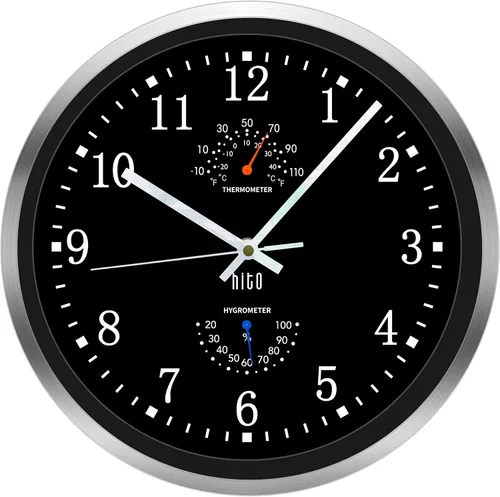 Vista 18 de HITO Reloj de pared silencioso de 10 pulgadas, funciona con pilas, sin tictac, cubierta de vidrio, marco de aluminio plateado, para decoración