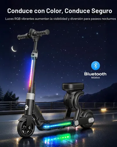 Vista 5 de ECOROAD 2-in-1 Kids Electric Scooter EK8,200W Motor & 9 Miles Range Negro