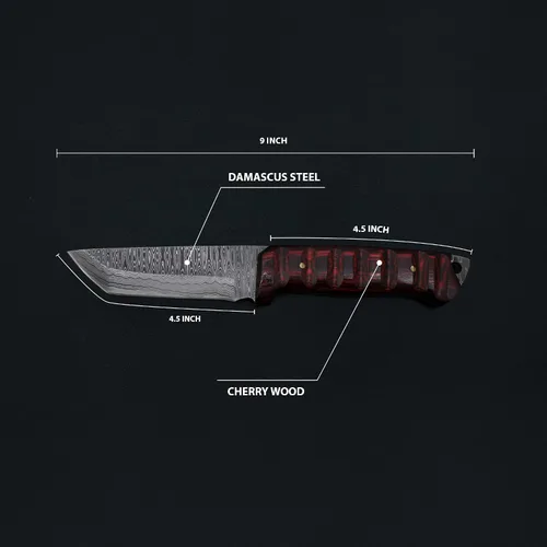 Vista 2 de Titan International Knives Diver Equipo de caza de acero de Damasco de alto y bajo carbono, supervivencia Tanto Point EDC hoja táctica mango