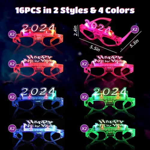 Vista 5 de B bangcool Gafas LED 2024 con luz LED 2024 para decoración de fiesta de Año Nuevo