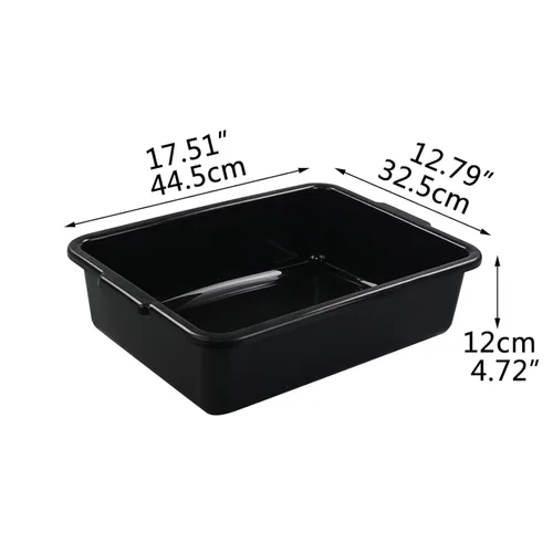 Vista 2 de Tinas de autobús comerciales de plástico de 13 L, paquete de 4 cuencos rectangulares para lavar, negro