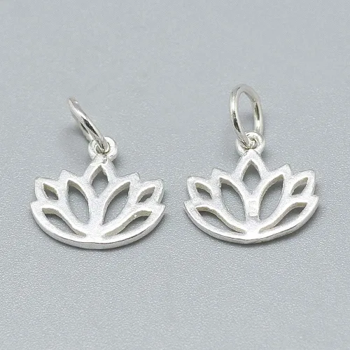 Vista 6 de CHGCRAFT 20 dijes de plata de ley 925 de 0.394 pulgadas con diseño de flor de loto para yoga, dijes de loto ahuecados de plata con anillo de salto