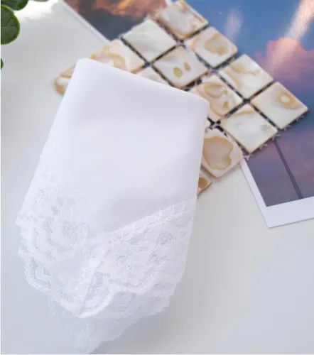 Vista 7 de Pañuelos de encaje de algodón blanco para mujer, pañuelos de boda