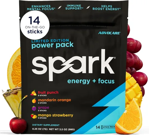 Vista 10 de AdvoCare Spark Energy & Focus, sin azúcar, frambuesa azul, 14 barras Suplemento de vitaminas y aminoácidos, fórmula sin azúcar que apoya la energía