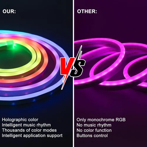 Vista 7 de DBFAIRY Luz de Cuerda de Neón Inteligente, 16.4 Pies Luces de Cuerda de Neón RGB que Cambian de Color IC con Aplicación Remota Sincronización