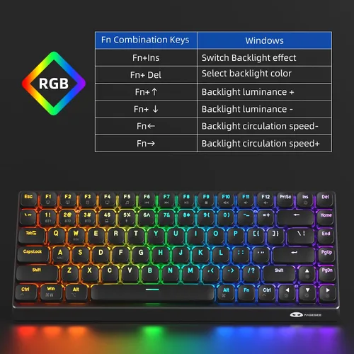 Vista 5 de Camiysn Teclado mecánico inalámbrico RGB Moon84 modo triple 2.4 GHz/BT/USB-C con cable de oficina teclado negro para computadora, computadora