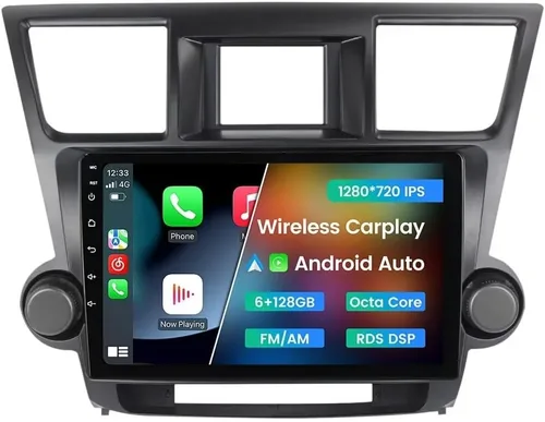 Vista 12 de Radio estéreo Android 13 para automóvil Toyota Highlander 2008-2013, Biorunn 10.1 pulgadas GPS inalámbrico con cable Car-Play Android Auto IPS