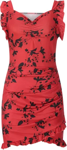 Vista 7 de HGps8w Minivestido sexy con volantes fruncidos para mujer con cuello en V sin mangas con estampado floral para fiestas y salidas nocturnas
