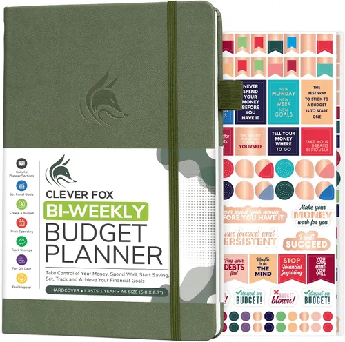 Vista 13 de Clever Fox Planificador de presupuesto bi semanal - Libro organizador financiero sin fecha - Rastreador de gastos, cuaderno de presupuestos y Negro