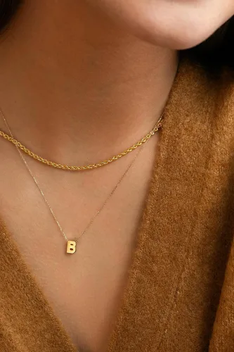 Vista 2 de Gelin 10K Solid Gold Initial Necklace for Women (A to Z All Letters)
