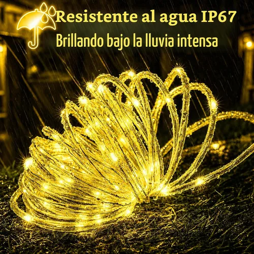 Vista 4 de LairtPOW Cuerda de luz solar impermeable IP65 de 39 pies, 100 luces LED para exteriores, luces solares para exteriores, para fiestas, jardín, patio